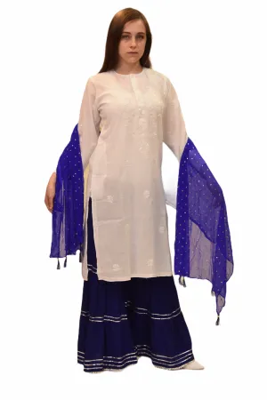 Cotton Daisy White Embroidered Long Kurti