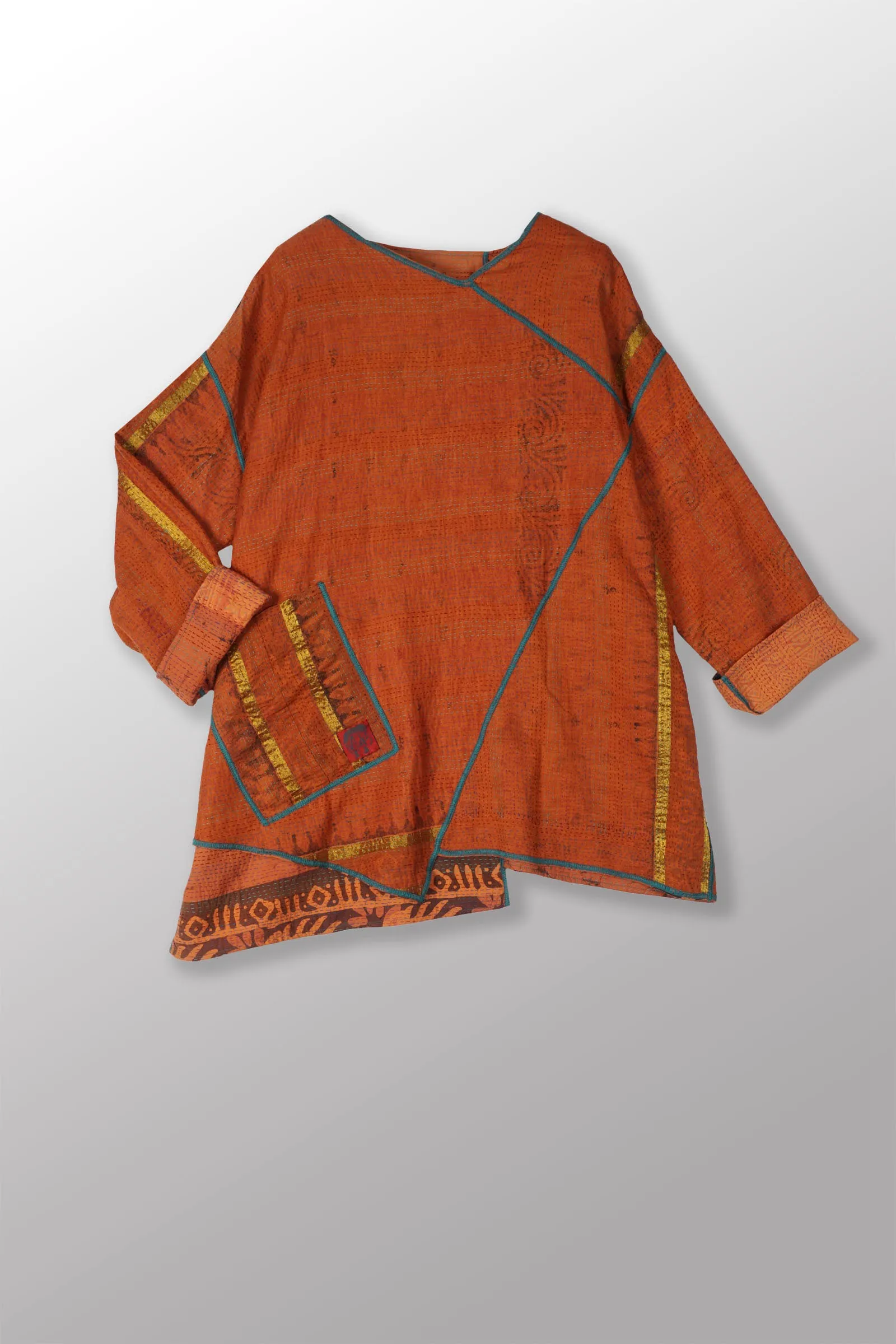 COTTON OVER DYE KANTHA OVERSIZED TUNIC - ov2510-corg002s -