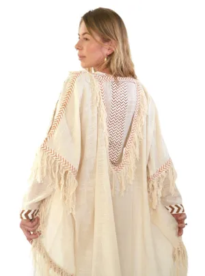 Cream Organic Cotton Shrug with Fringe