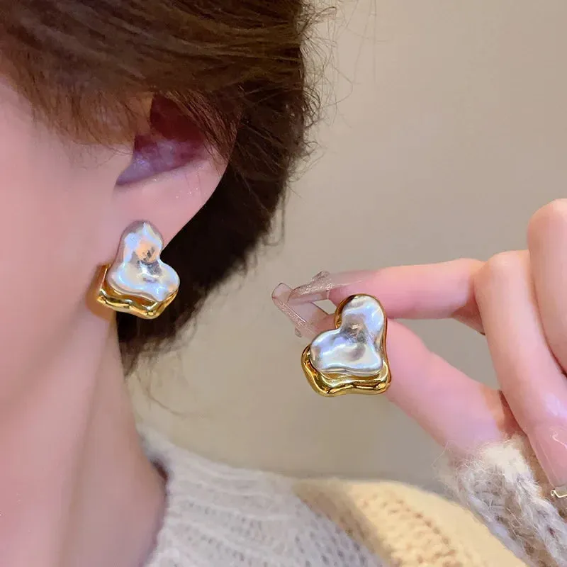 Creative Personality Double Heart Gold Color Plated Fashion Earring