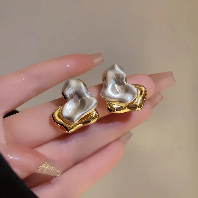 Creative Personality Double Heart Gold Color Plated Fashion Earring