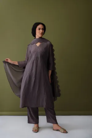 Cupro Grey Kurta Set with Cutwork Odhani