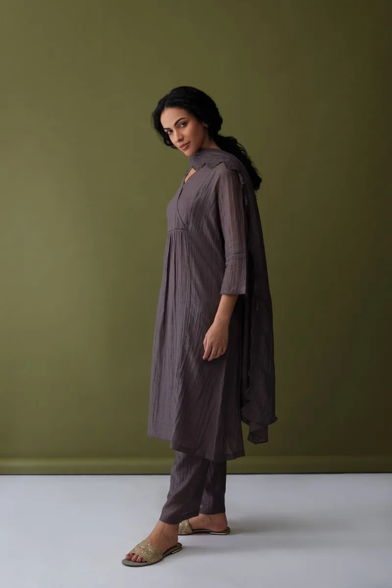 Cupro Grey Kurta Set with Cutwork Odhani