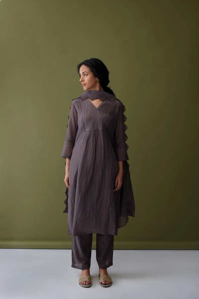 Cupro Grey Kurta Set with Cutwork Odhani