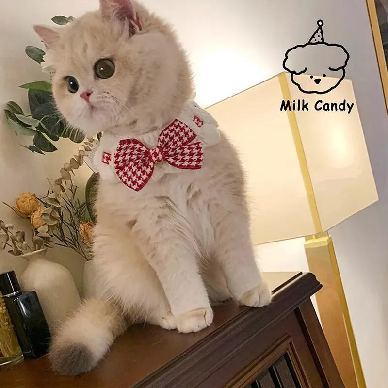 Cute Pearl Cat Dog Collar Jewelled Silk Wedding Cat Puppy Ribbon Scarf Pendant Pet Bows Necklace Satin New Kitten Accessories Bowtie Gift