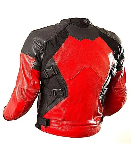 Deadpool 3 Motorcycle Red And Black Rider Genuine Leather Jacket