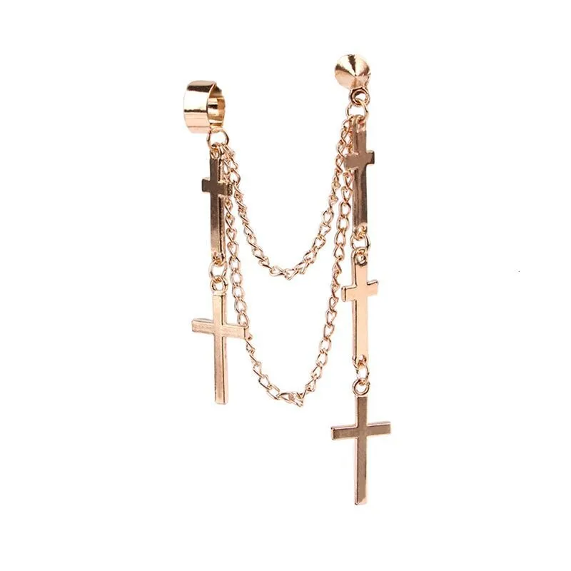 deanwangkt  Women Girls Punk One-piece Earrings Butterfly Cross Pendant Tassel Clip Earrings Ear Studs Alloy Dangle Earring Jewelry Gift