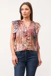 DEAR JOHN KHLOE PRINTED RUFFLE SLEEVE TOP