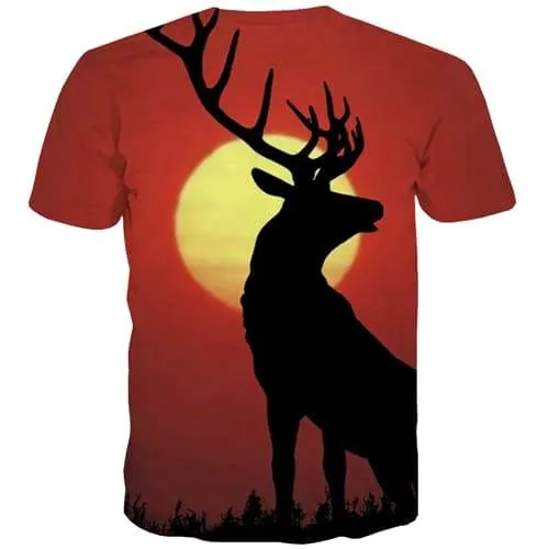 Deer T-shirt Men Animal Tshirt Printed Christmas Tshirt Anime Moon Shirt Print Funny Tshirts Casual Short Sleeve Full Print Men