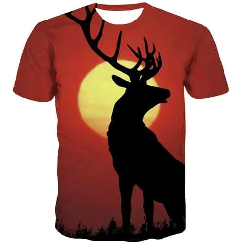 Deer T-shirt Men Animal Tshirt Printed Christmas Tshirt Anime Moon Shirt Print Funny Tshirts Casual Short Sleeve Full Print Men