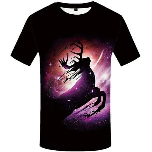 Deer T-shirt Men Animal Tshirts Cool Galaxy Space T shirts Funny Colorful Tshirt Anime Black T-shirts Graphic Short Sleeve