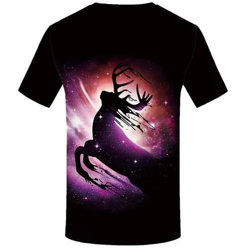 Deer T-shirt Men Animal Tshirts Cool Galaxy Space T shirts Funny Colorful Tshirt Anime Black T-shirts Graphic Short Sleeve