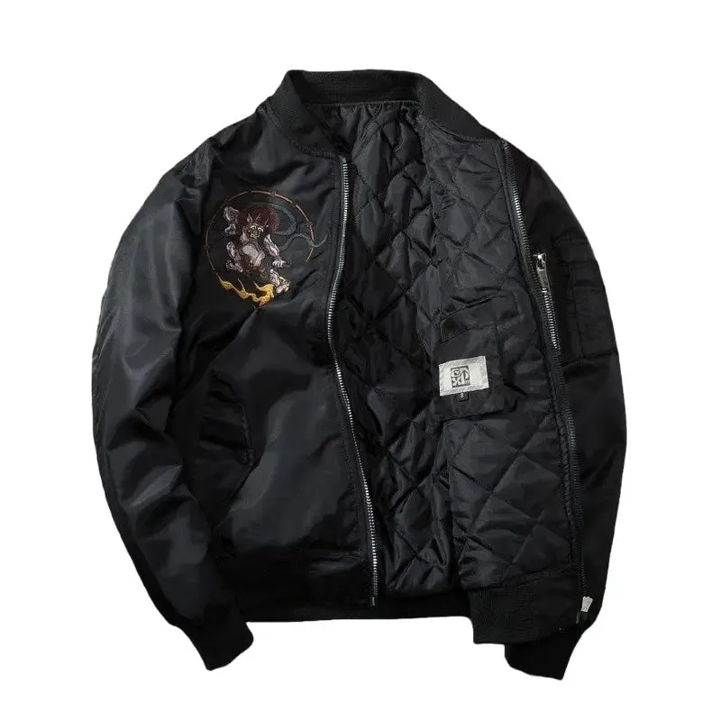 Demon Fight Japanese Style Embroidered Bomber Jacket