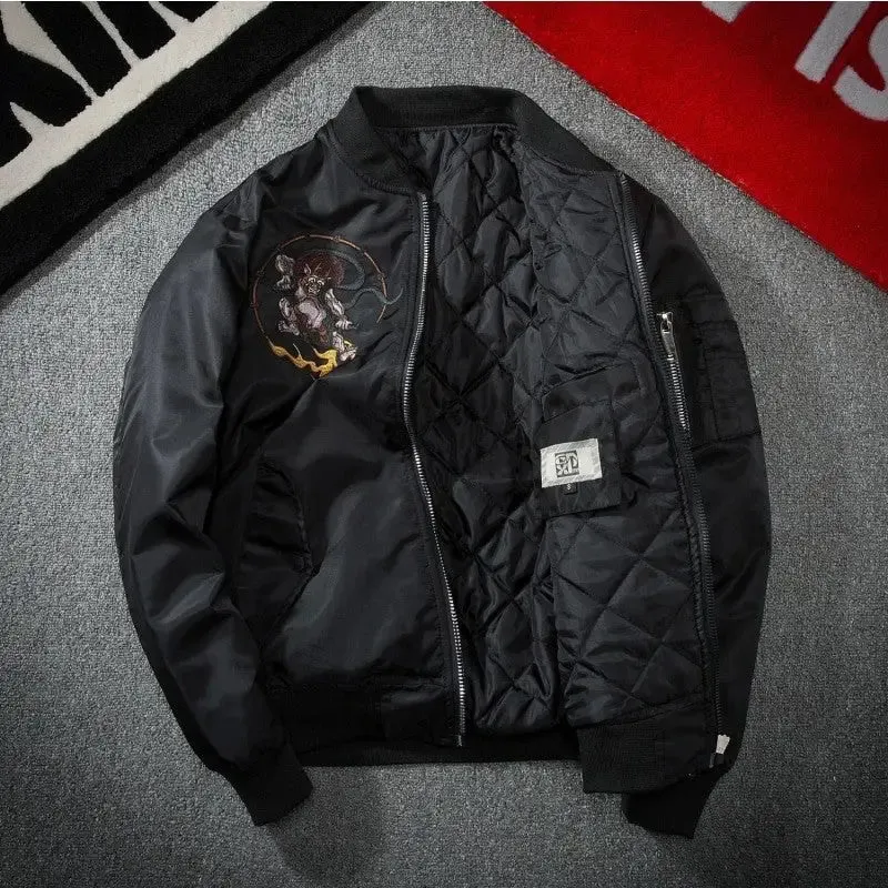 Demon Fight Japanese Style Embroidered Bomber Jacket