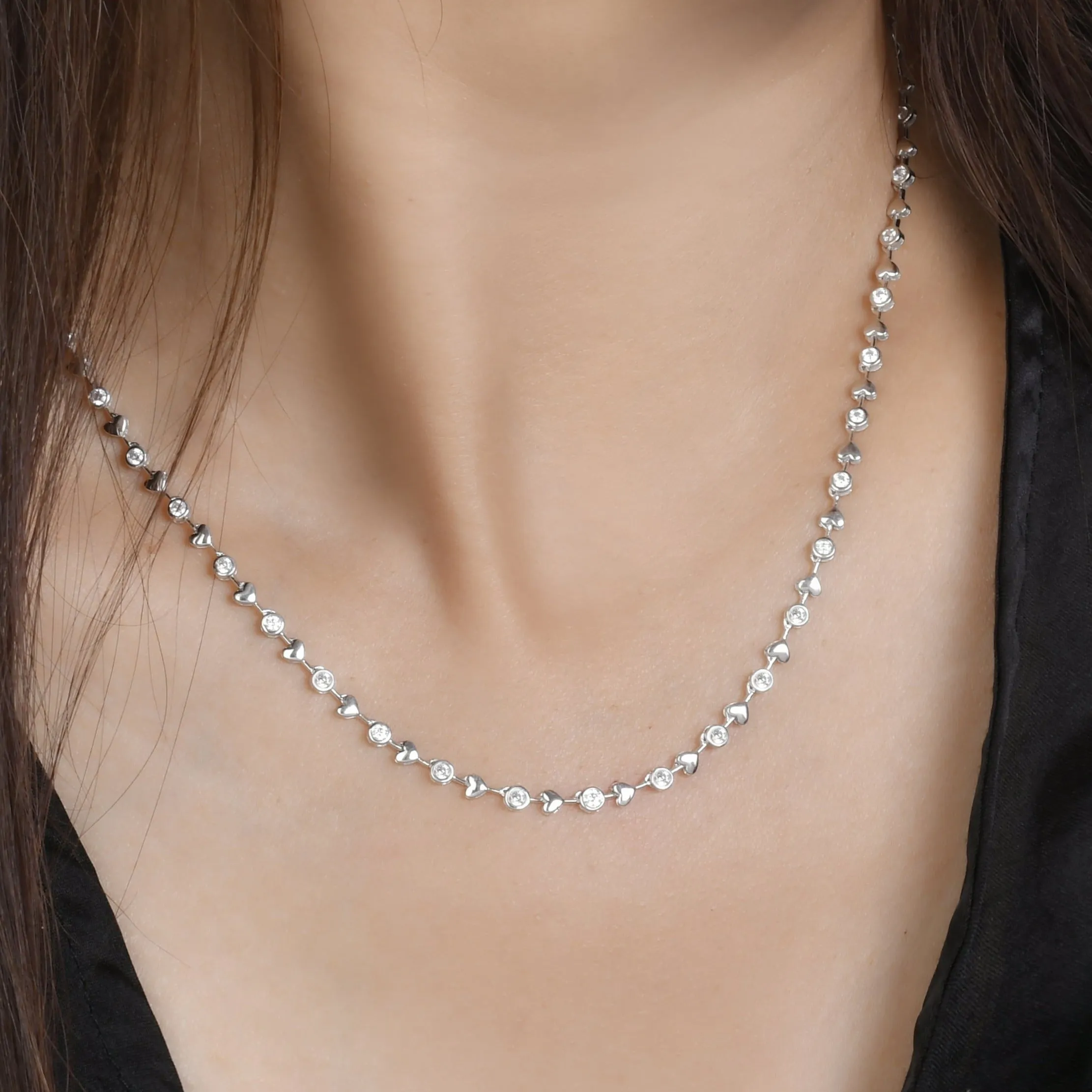 Diamond and Heart Bezel Necklace