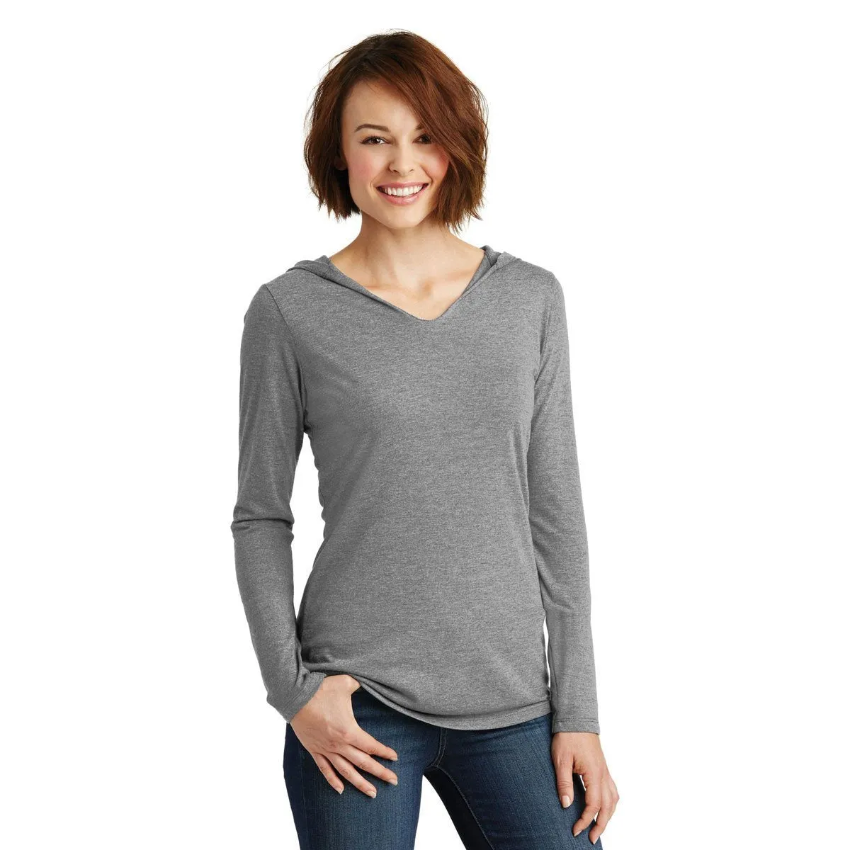 District Made Women's Grey Frost Perfect Tri Long Sleeve Hoodie