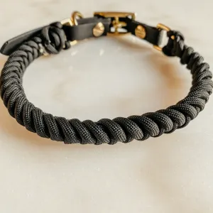 dog collar - black pearl - braided paracord