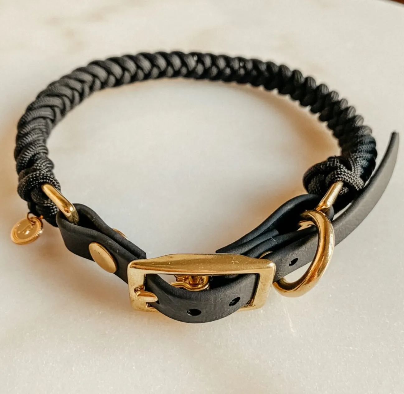 dog collar - black pearl - braided paracord