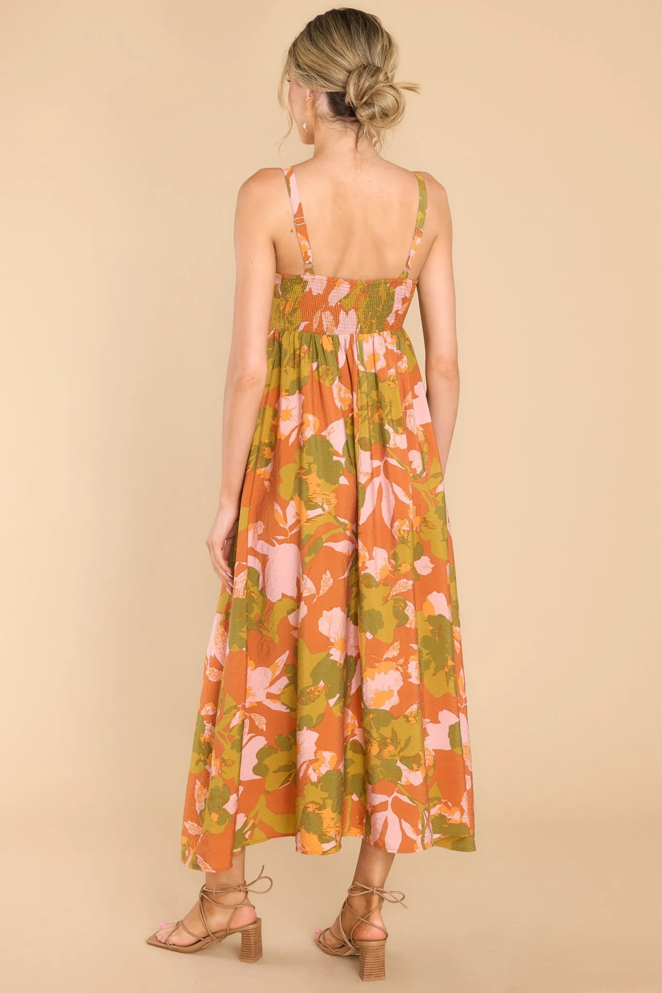 Dramatically Cute Rust Floral Print Maxi Dress