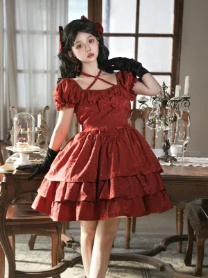 Eieyom~Elegant Lolita Short Sleeve Red Dress