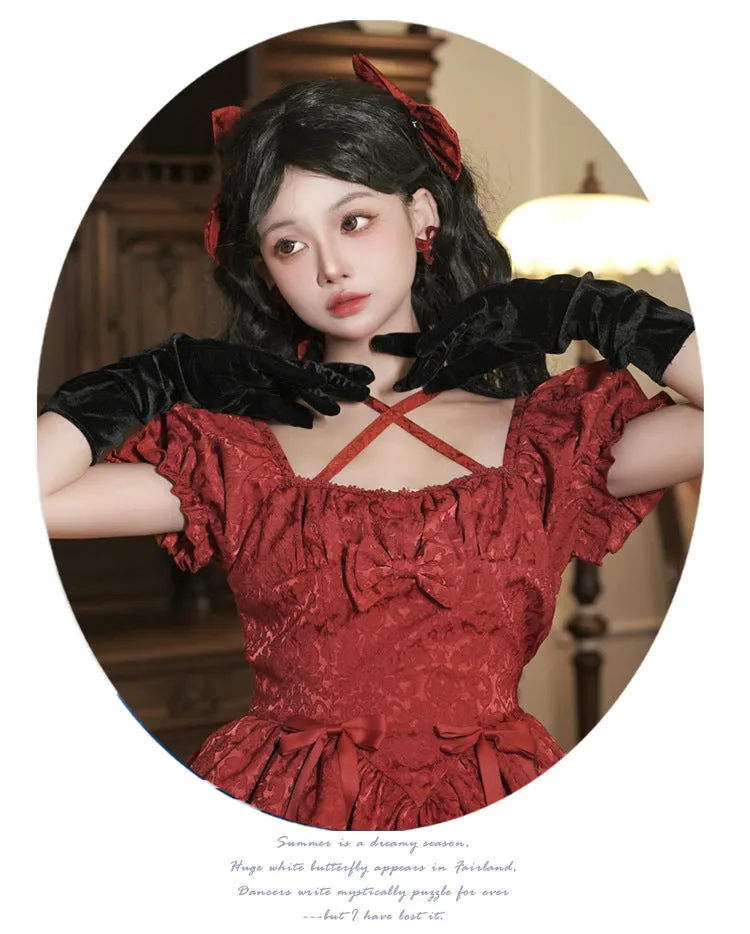 Eieyom~Elegant Lolita Short Sleeve Red Dress