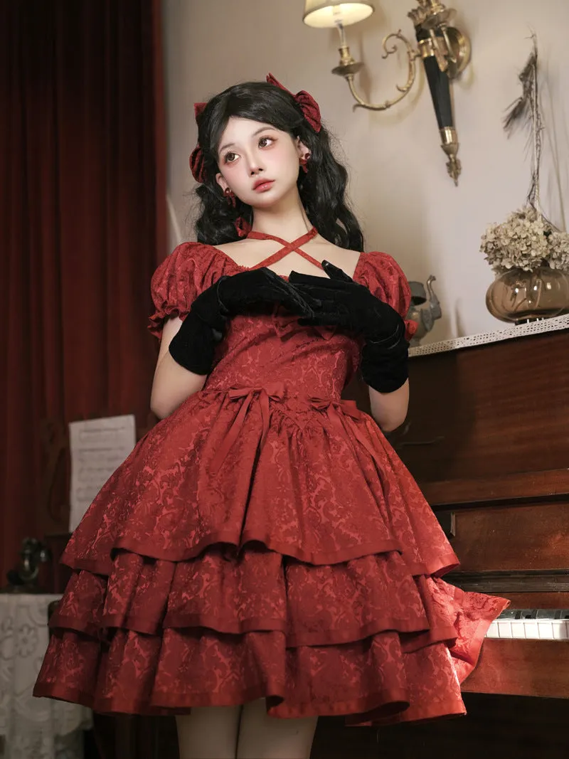 Eieyom~Elegant Lolita Short Sleeve Red Dress