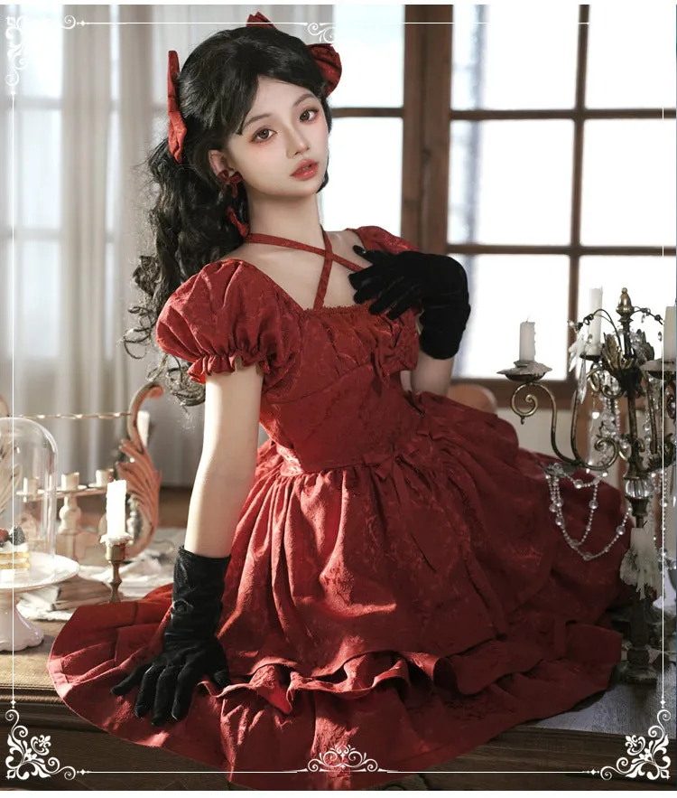 Eieyom~Elegant Lolita Short Sleeve Red Dress