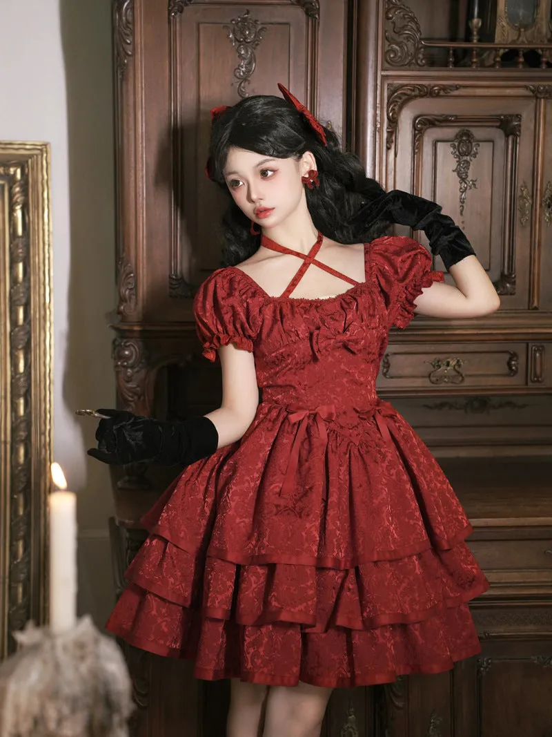 Eieyom~Elegant Lolita Short Sleeve Red Dress