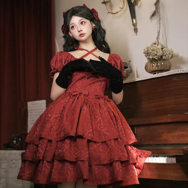 Eieyom~Elegant Lolita Short Sleeve Red Dress