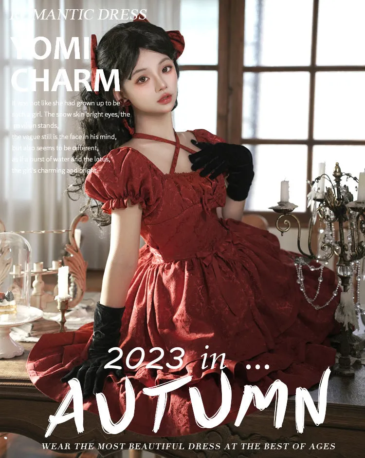 Eieyom~Elegant Lolita Short Sleeve Red Dress