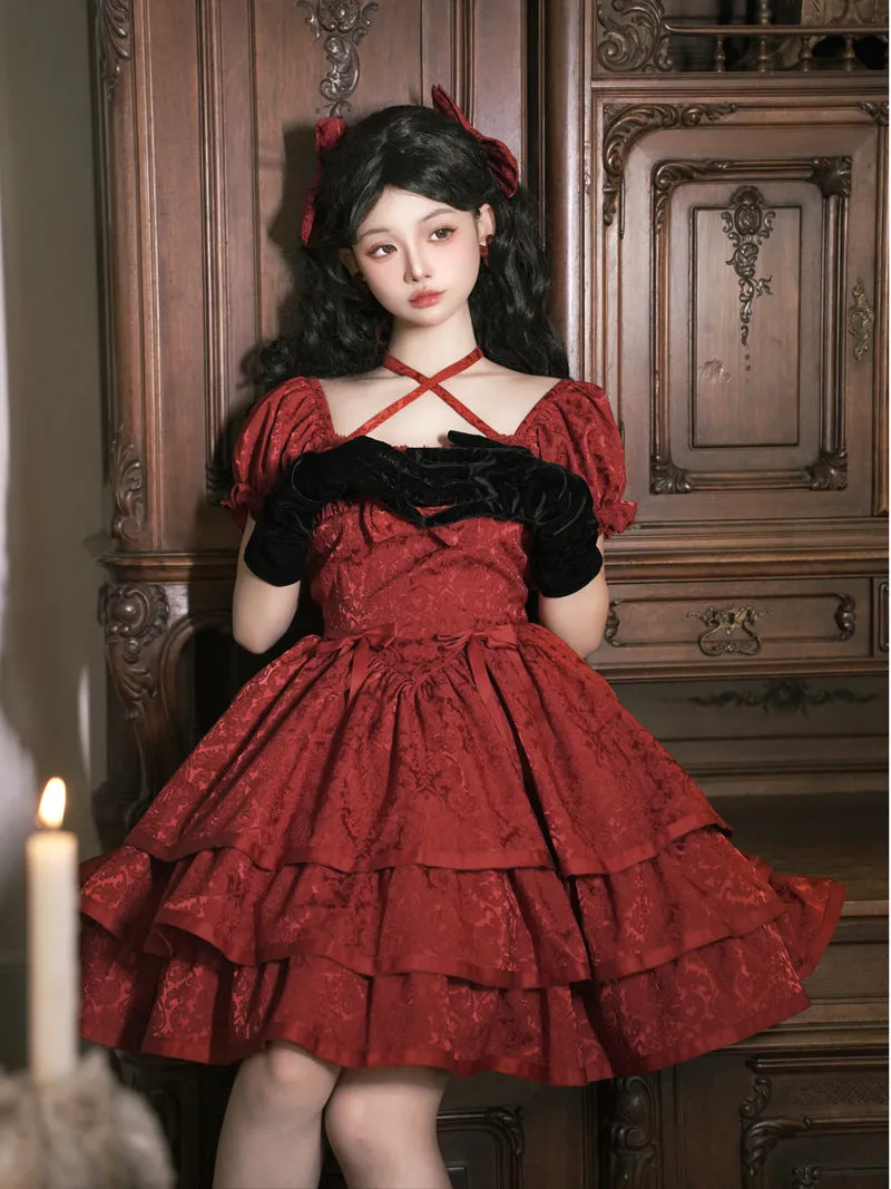 Eieyom~Elegant Lolita Short Sleeve Red Dress