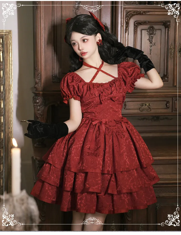 Eieyom~Elegant Lolita Short Sleeve Red Dress