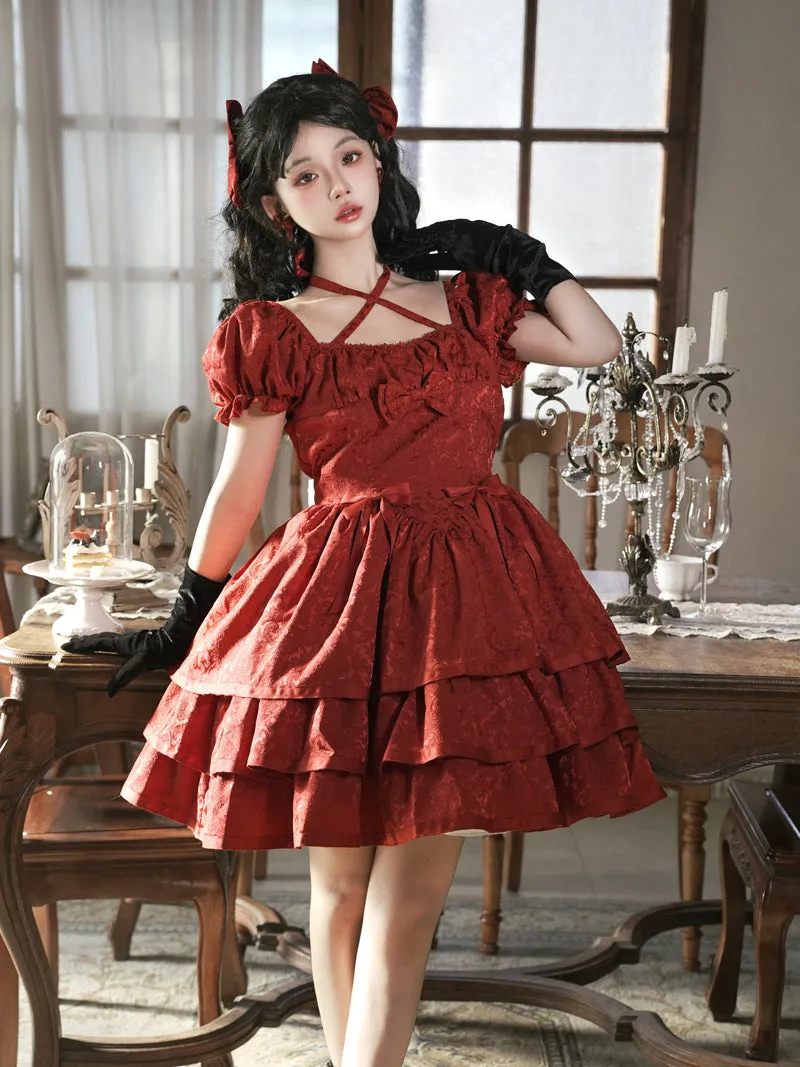 Eieyom~Elegant Lolita Short Sleeve Red Dress