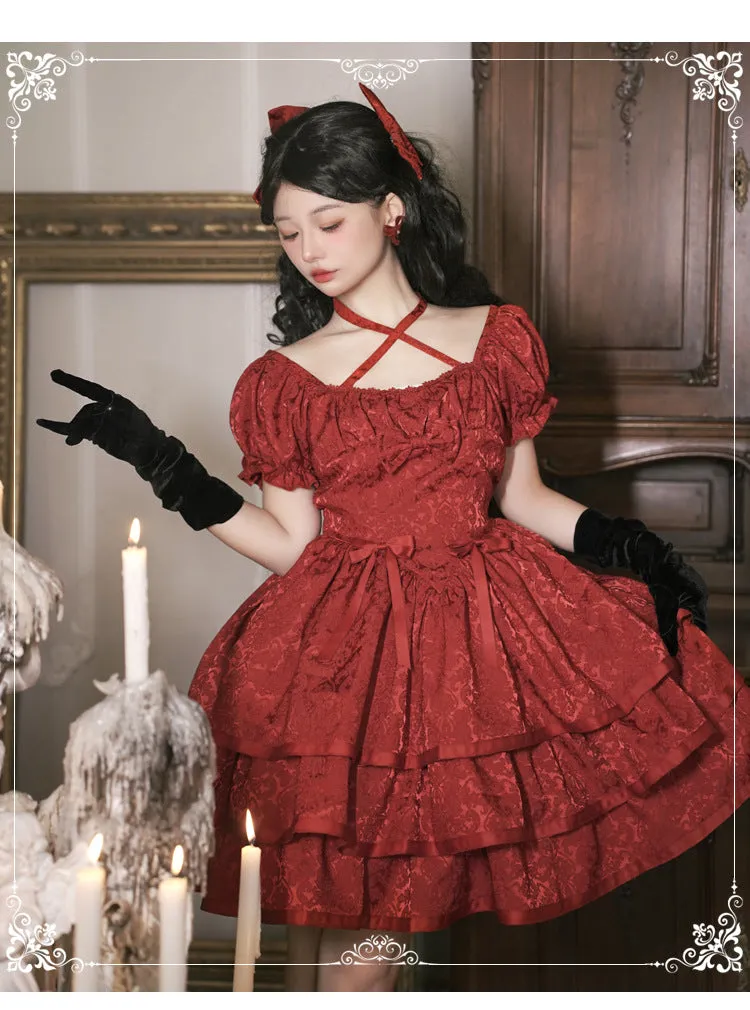 Eieyom~Elegant Lolita Short Sleeve Red Dress