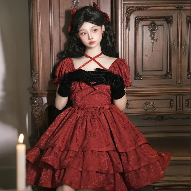 Eieyom~Elegant Lolita Short Sleeve Red Dress