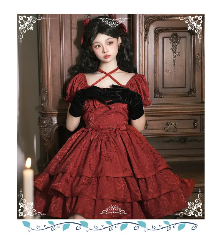 Eieyom~Elegant Lolita Short Sleeve Red Dress