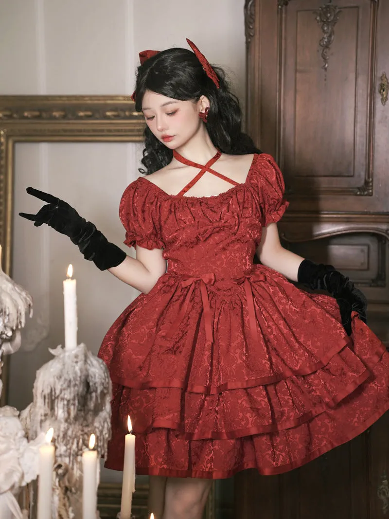 Eieyom~Elegant Lolita Short Sleeve Red Dress