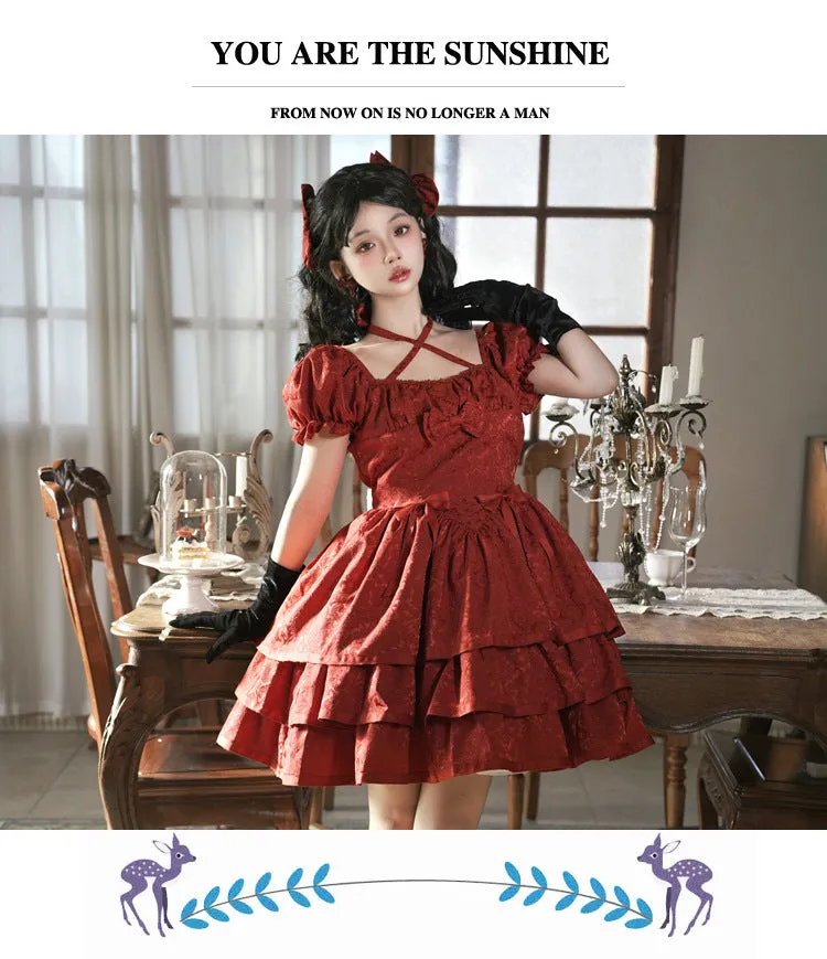 Eieyom~Elegant Lolita Short Sleeve Red Dress