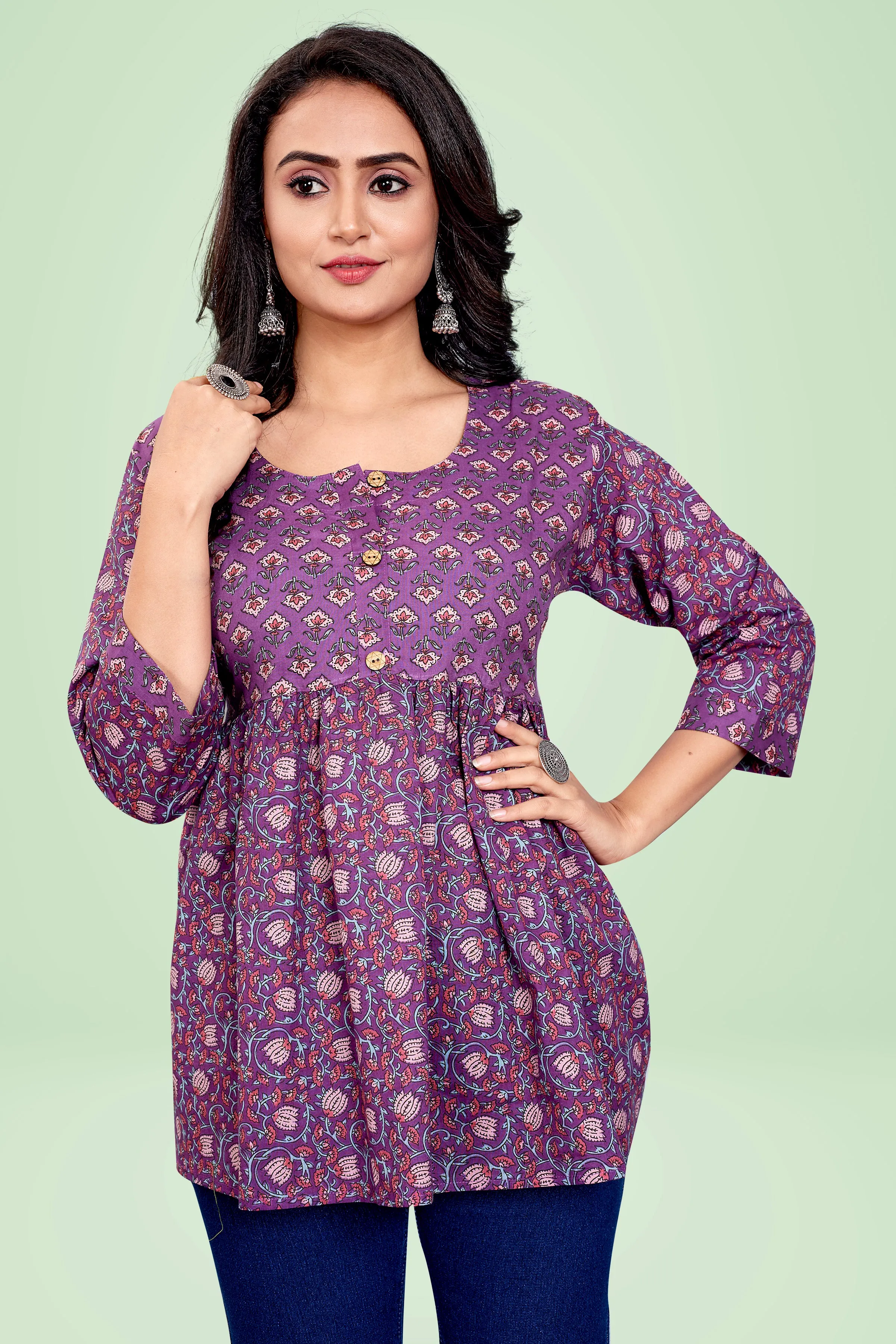 Ekisha's women printed purple cotton tunic top short kurti