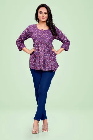 Ekisha's women printed purple cotton tunic top short kurti