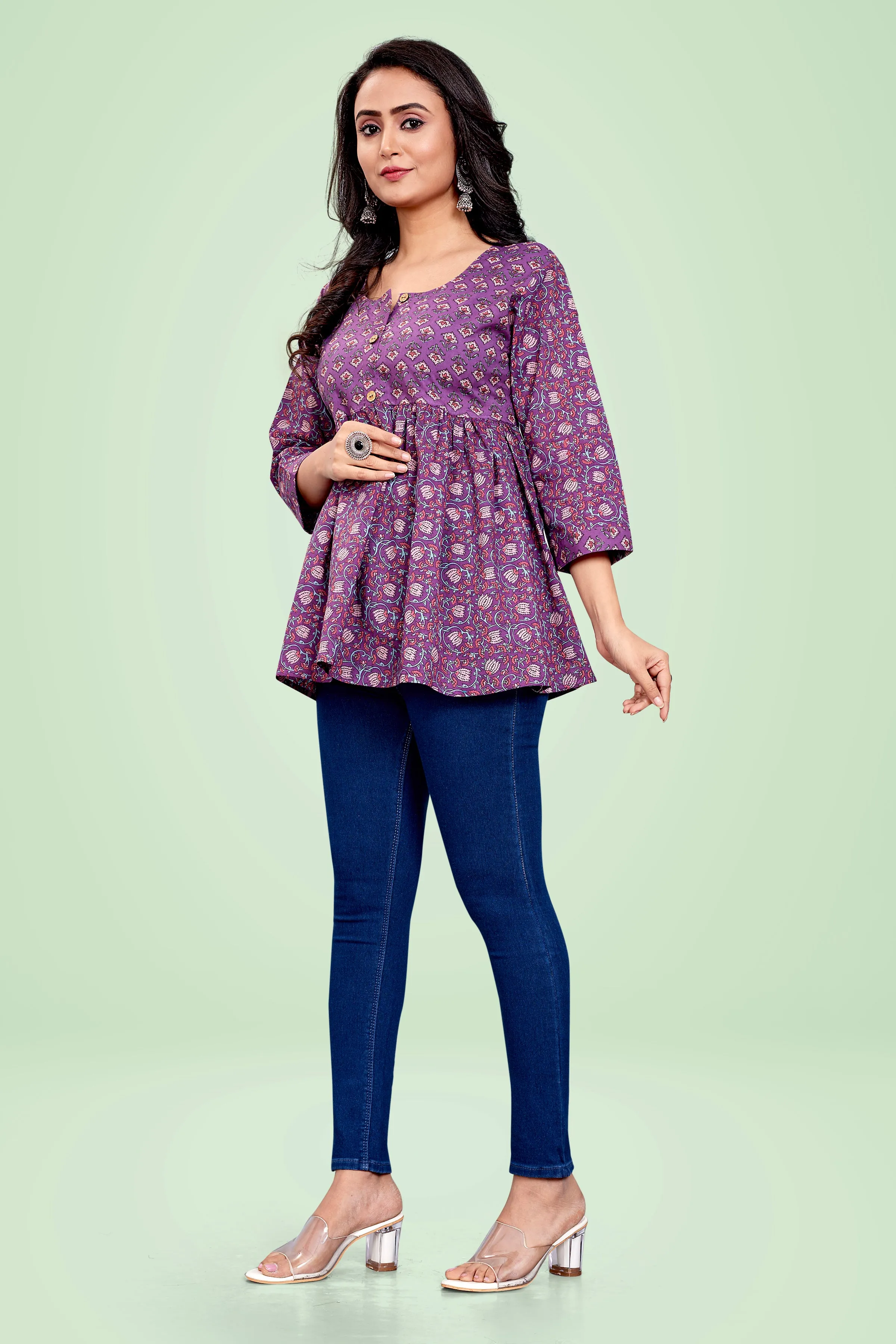 Ekisha's women printed purple cotton tunic top short kurti