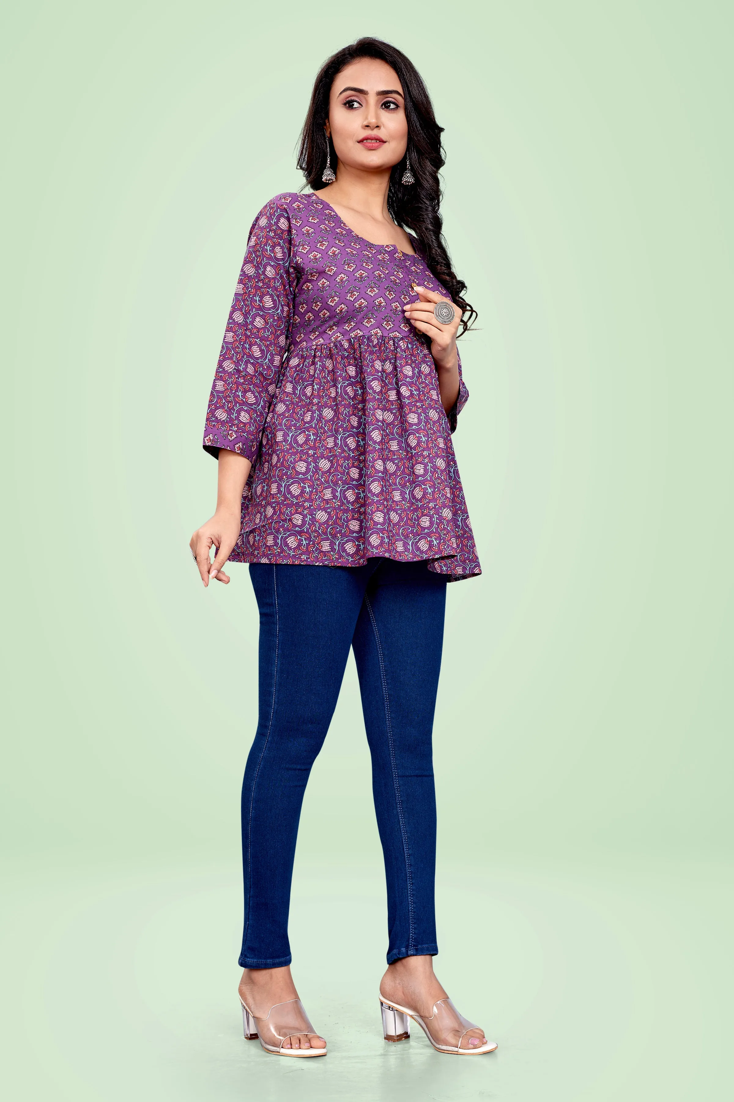 Ekisha's women printed purple cotton tunic top short kurti