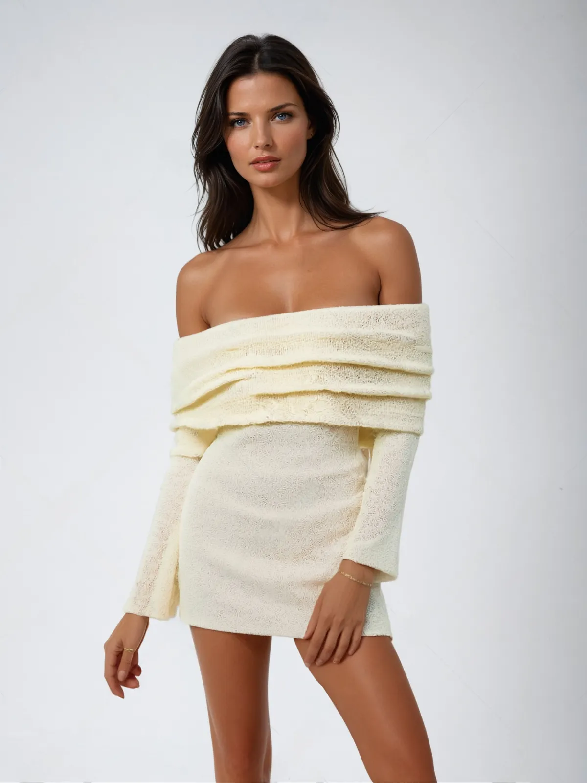 Elegant Strapless Mini Dress - Marissa Chic Boucle Knit with Long Sleeves