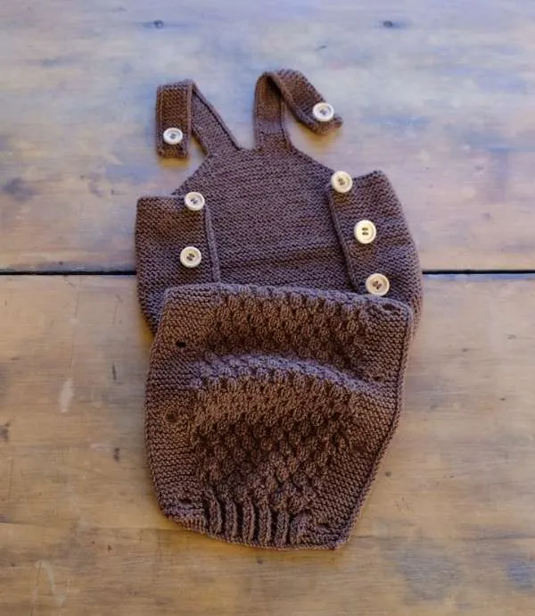 Elves in the Wardrobe Chunky Hand Knit Wool/Cotton Playsuit, Chocolate Brown