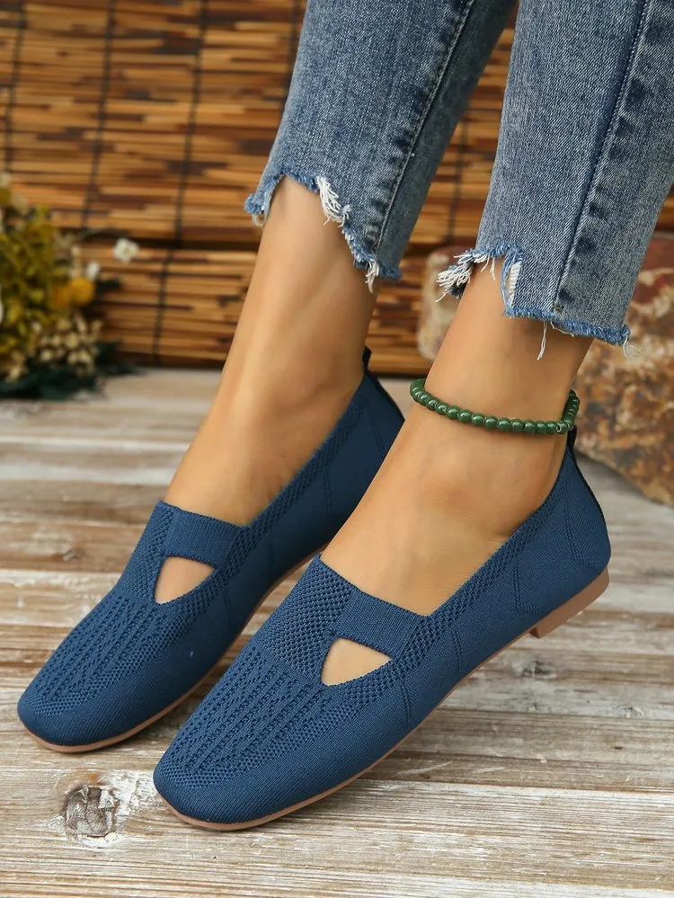 elveswallet Navy knits hollow slip on shoes