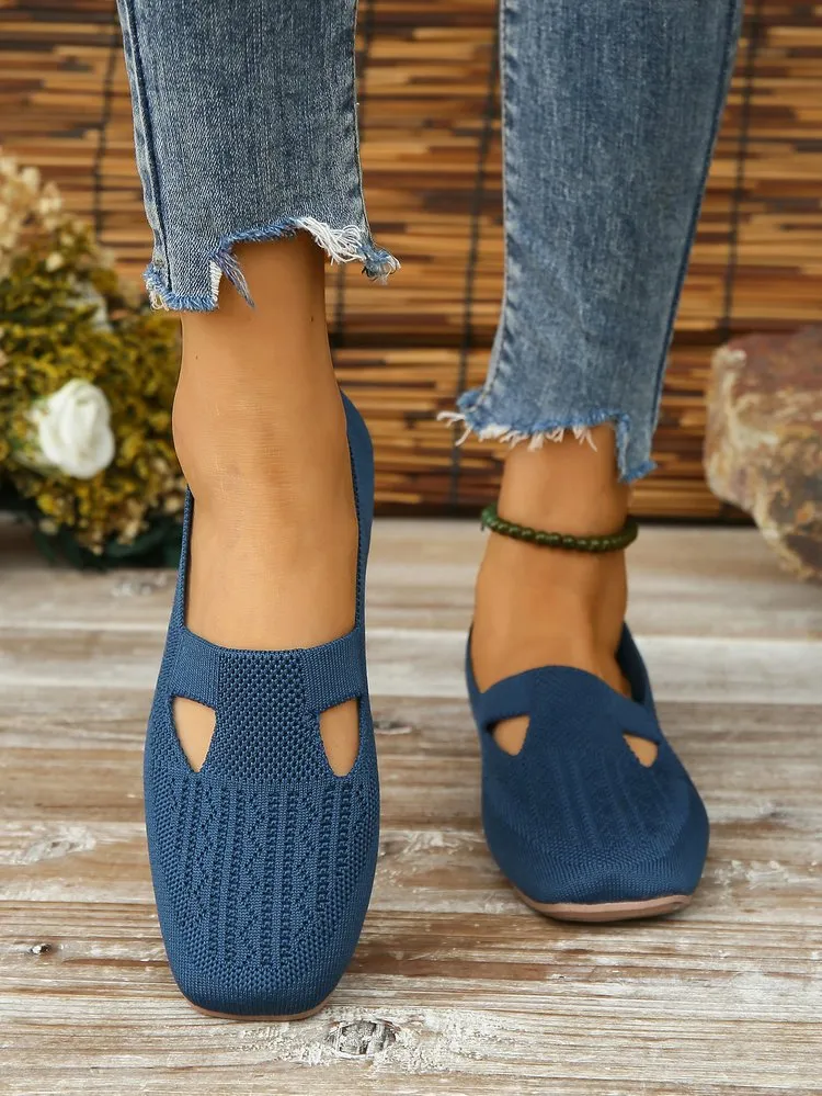 elveswallet Navy knits hollow slip on shoes