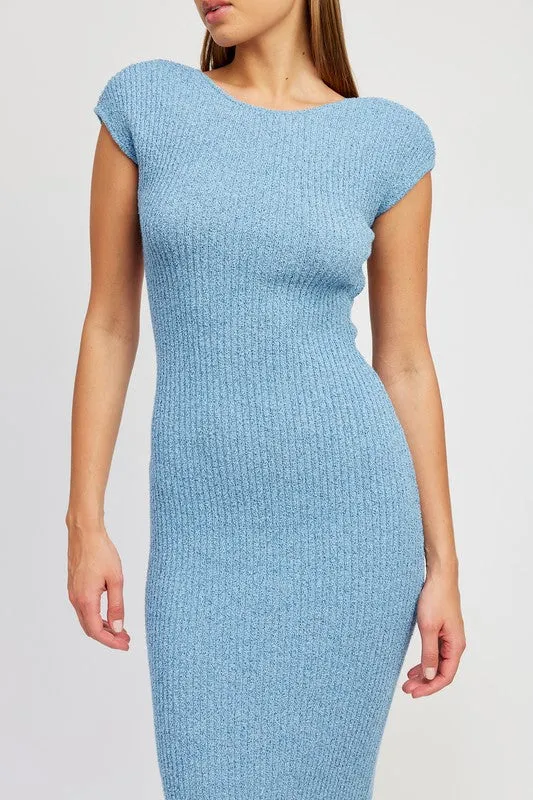 EMORY PARK Cap Sleeves Open-back Knit Bodycon Dress