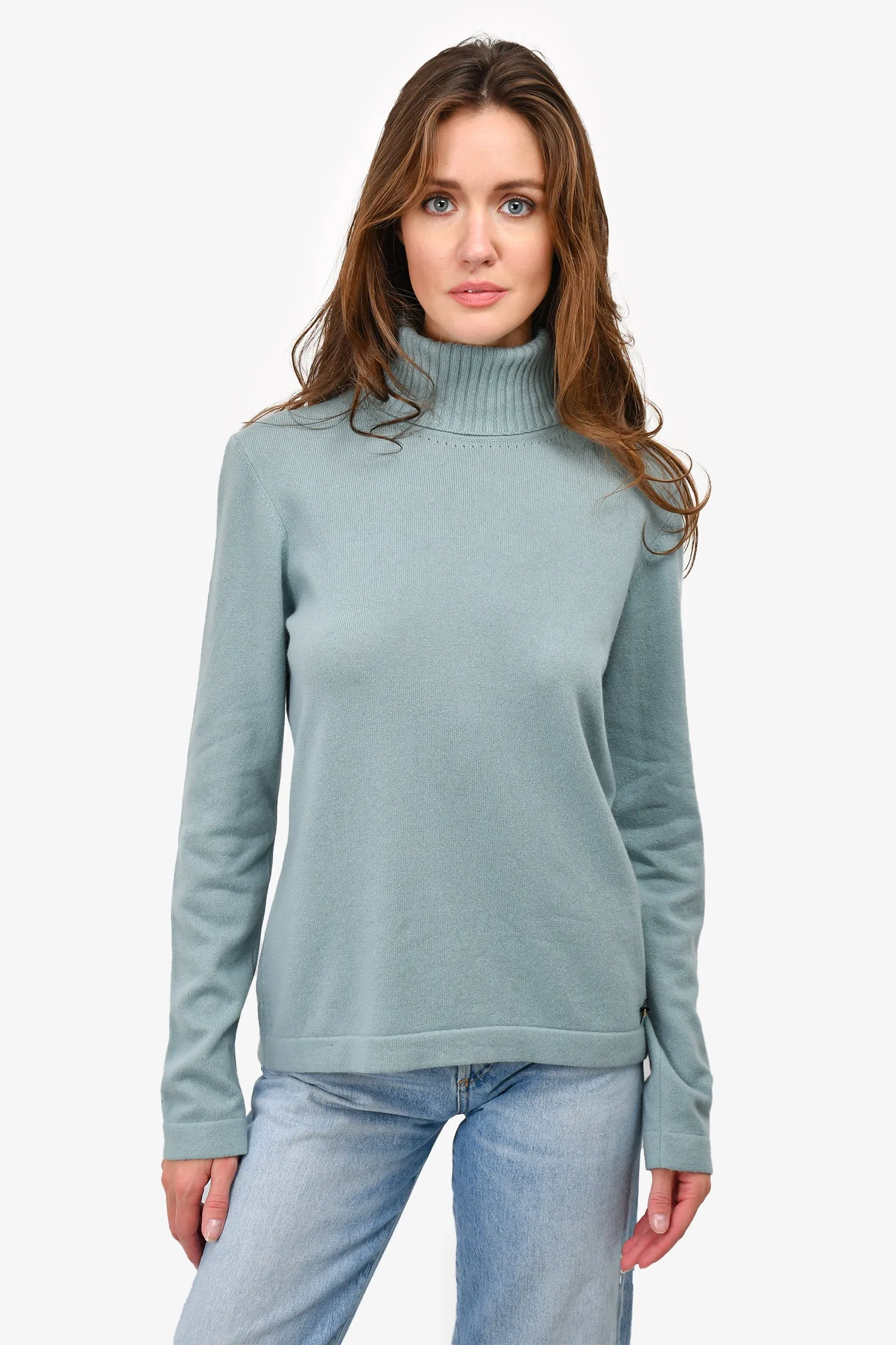 Escada Seafoam Green Cashmere Turtleneck Sweater Size L