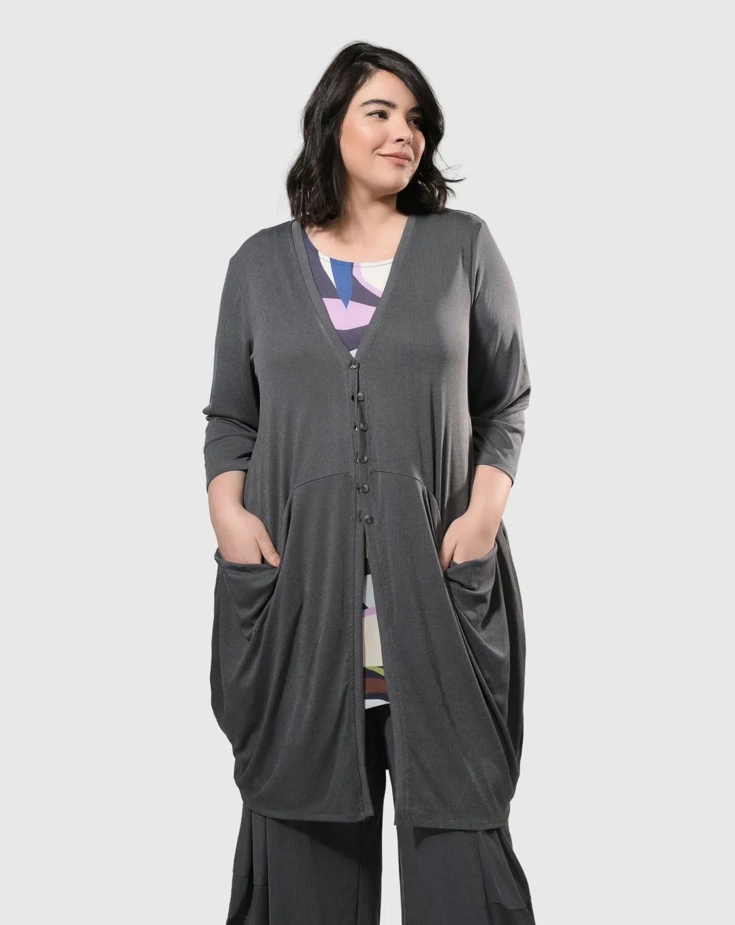 Essential Draped Cocoon Jacket, Grey