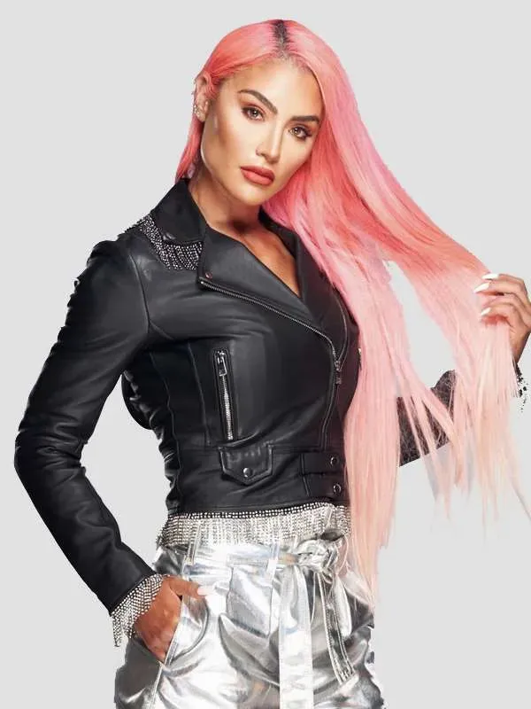 Eva Marie WWE Black Leather Jacket